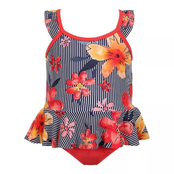 BRAND NEW baby girl mandarine & co red floral swimsuit / bathing suit / swimming - Picture 1 of 4